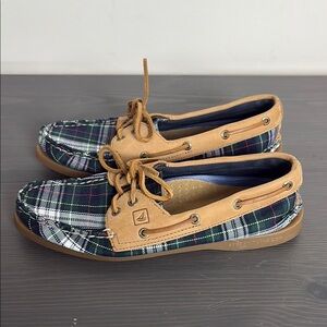 Sperry Top-Sider Boat Shoe A/O 2-Eye Tartan Plaid Fly Fish Women’s Size 7.5